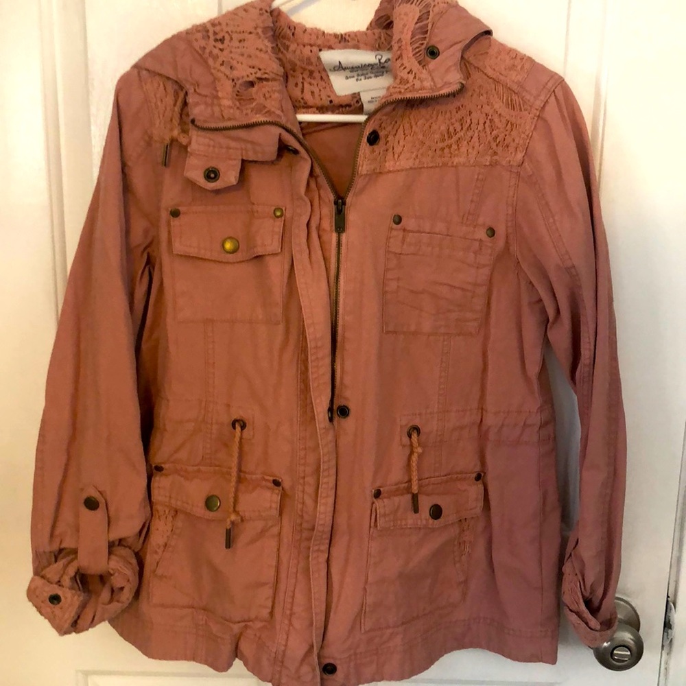 Pink hooded jacket with lace back